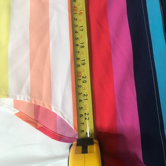 Women’s Multicolor Vertical Striped Button-Up Blouse Tie Front - Picture 11 of 12